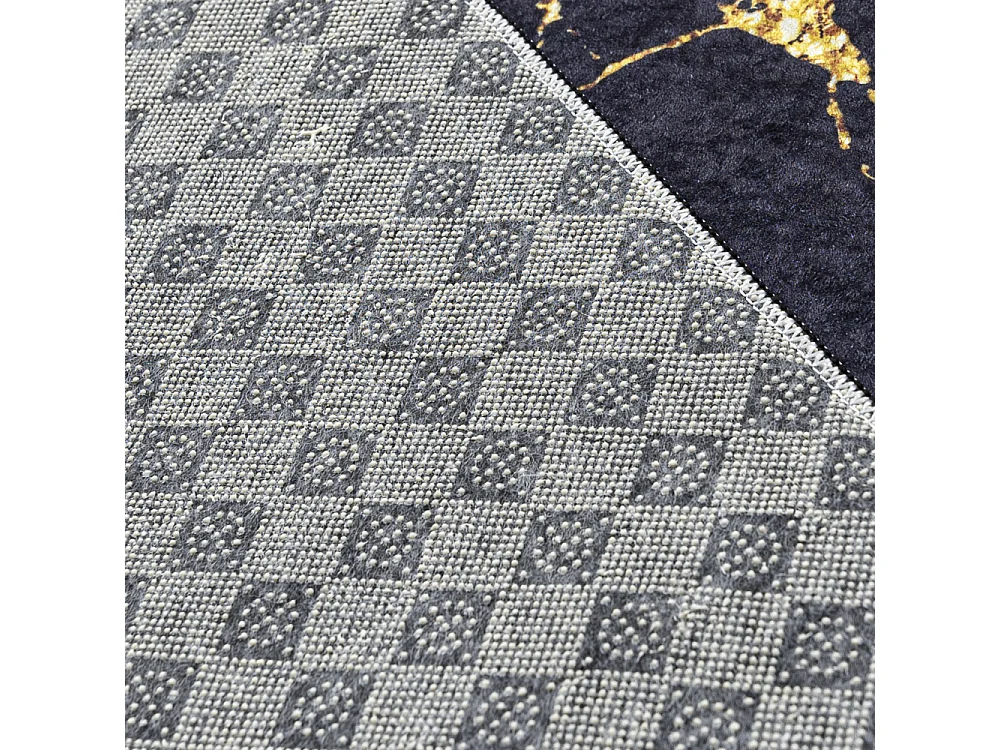 Tapis Toscana 2113 Mazovia 80 x 150 cm Noir Doré Marbre Poils Courts