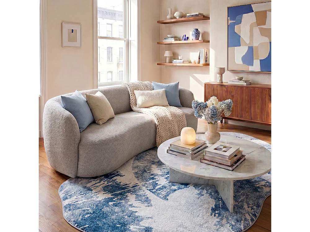 Vloerkleed Arona Iris Mazovia Onregelmatige Vorm 120 x 160 cm Blauw Grijs Abstract Laagpolig