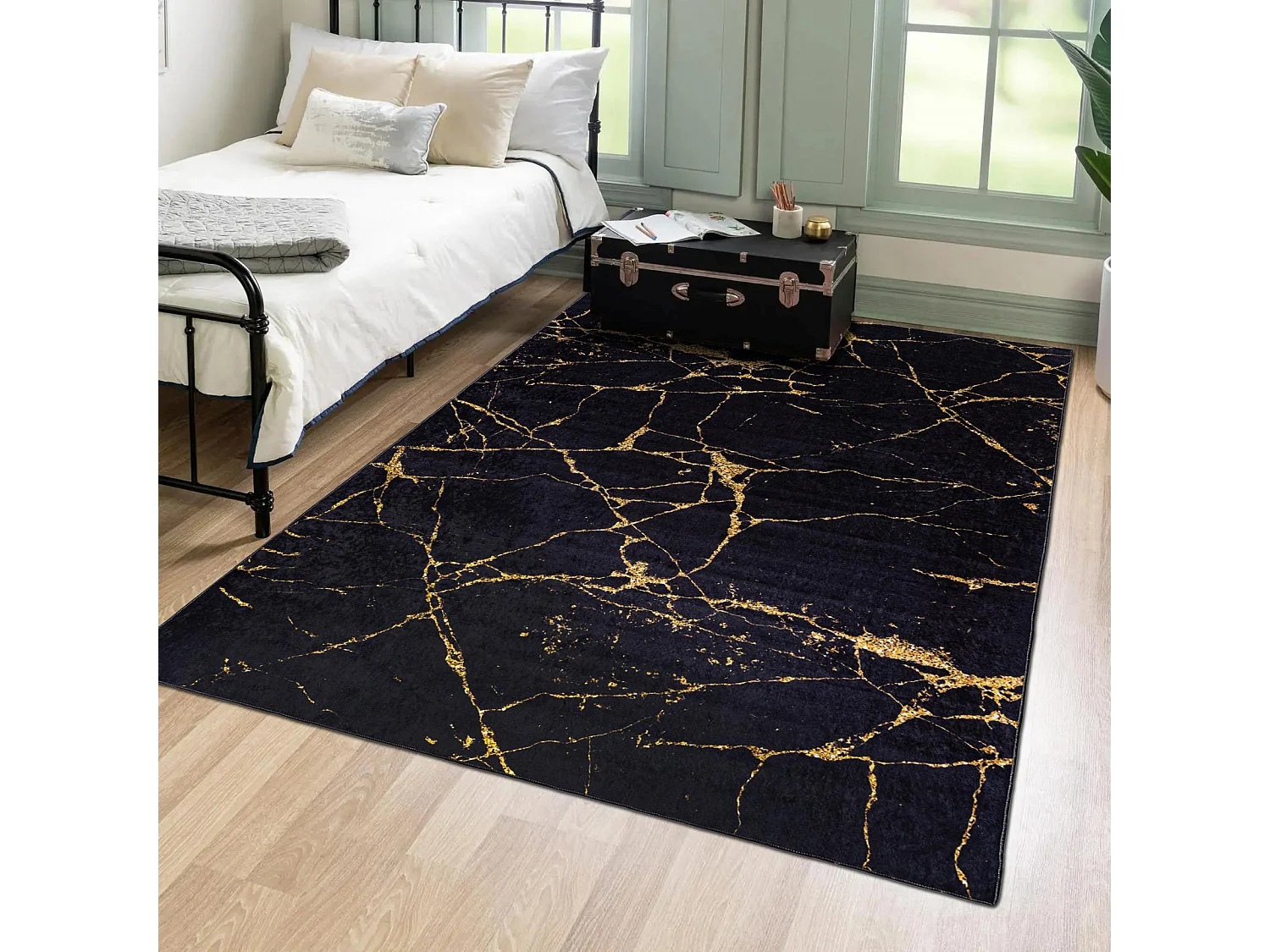 Tapis Toscana 2113 Mazovia 160 x 230 cm Noir Doré Marbre Poils Courts