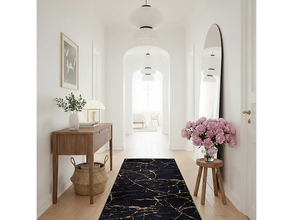Tapis Toscana 2113 Mazovia 160 x 230 cm Noir Doré Marbre Poils Courts