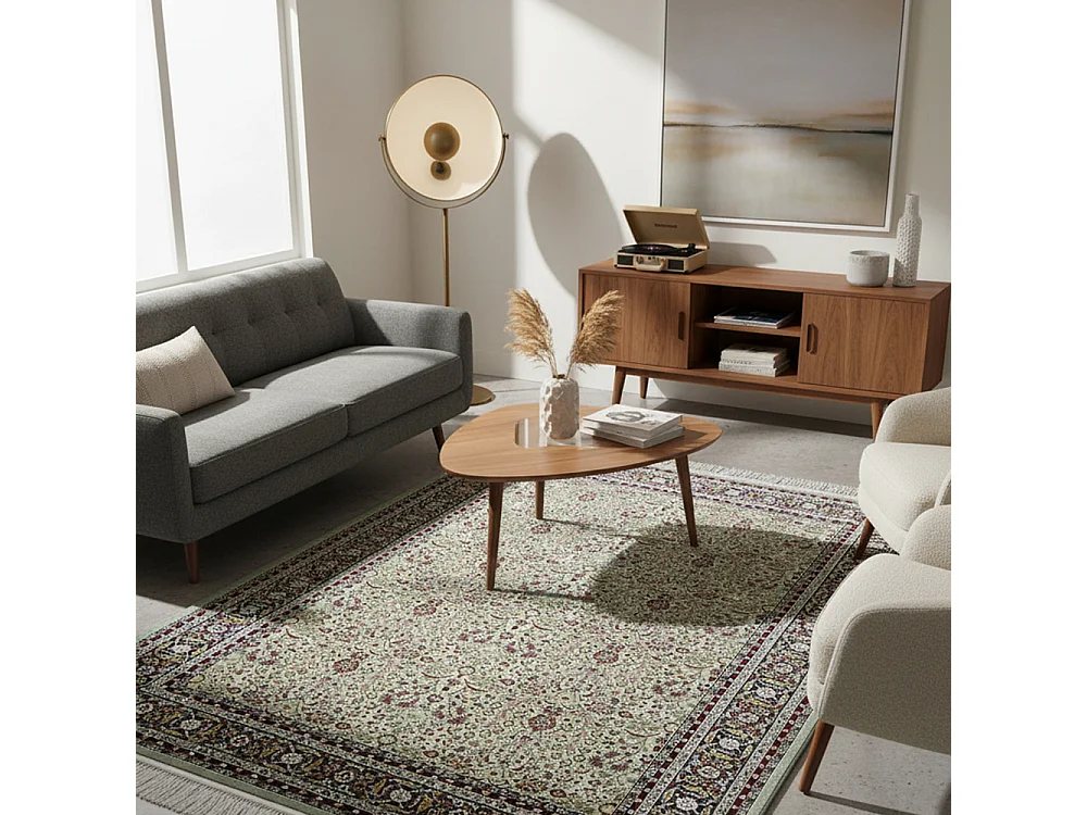 Tapis Castello Verde Mazovia 160 x 230 cm Vert Oriental Poils Courts à Franges