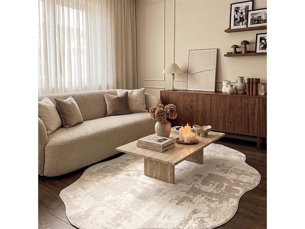 Rug Arona Labro Mazovia Irregular Shape 120 x 160 cm Beige White Abstract Short Pile