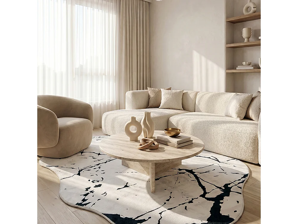 Rug Arona Finet Mazovia Irregular Shape 160 x 220 cm White Black and White Abstract Short Pile