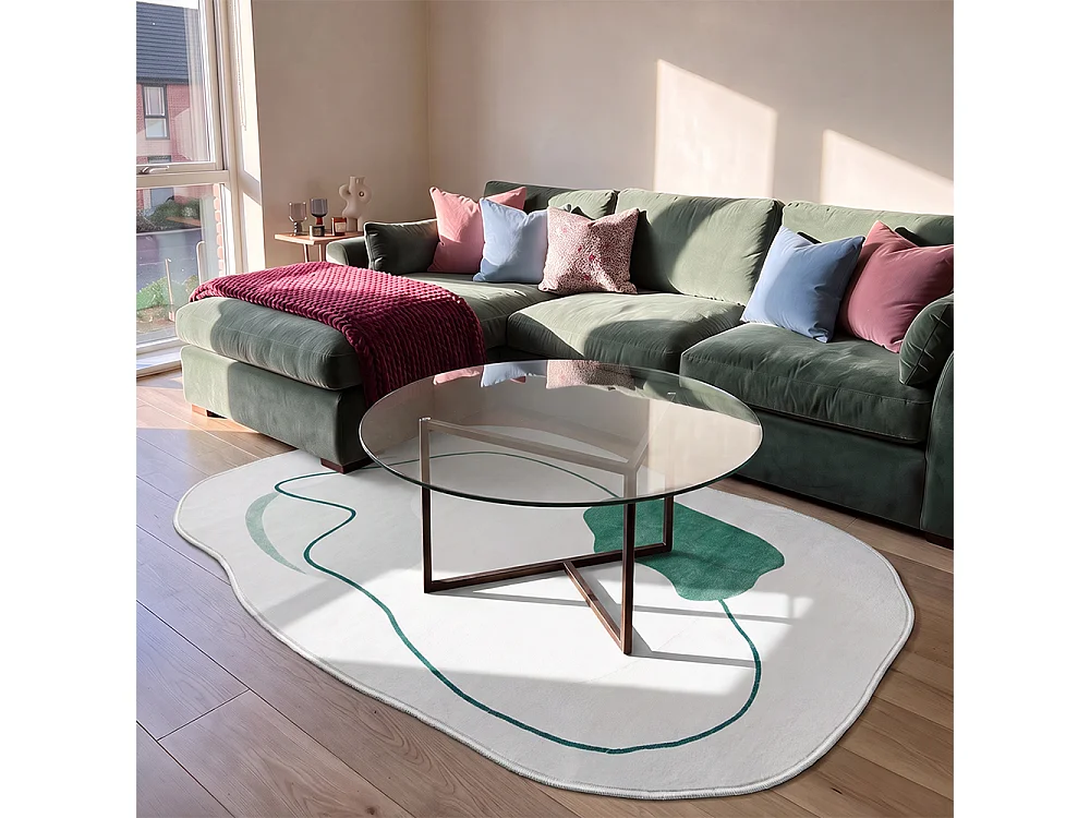 Tapis Bova Scudo Mazovia Forme Irrégulière 140 x 200 cm Blanc Vert Abstrait Poils Courts