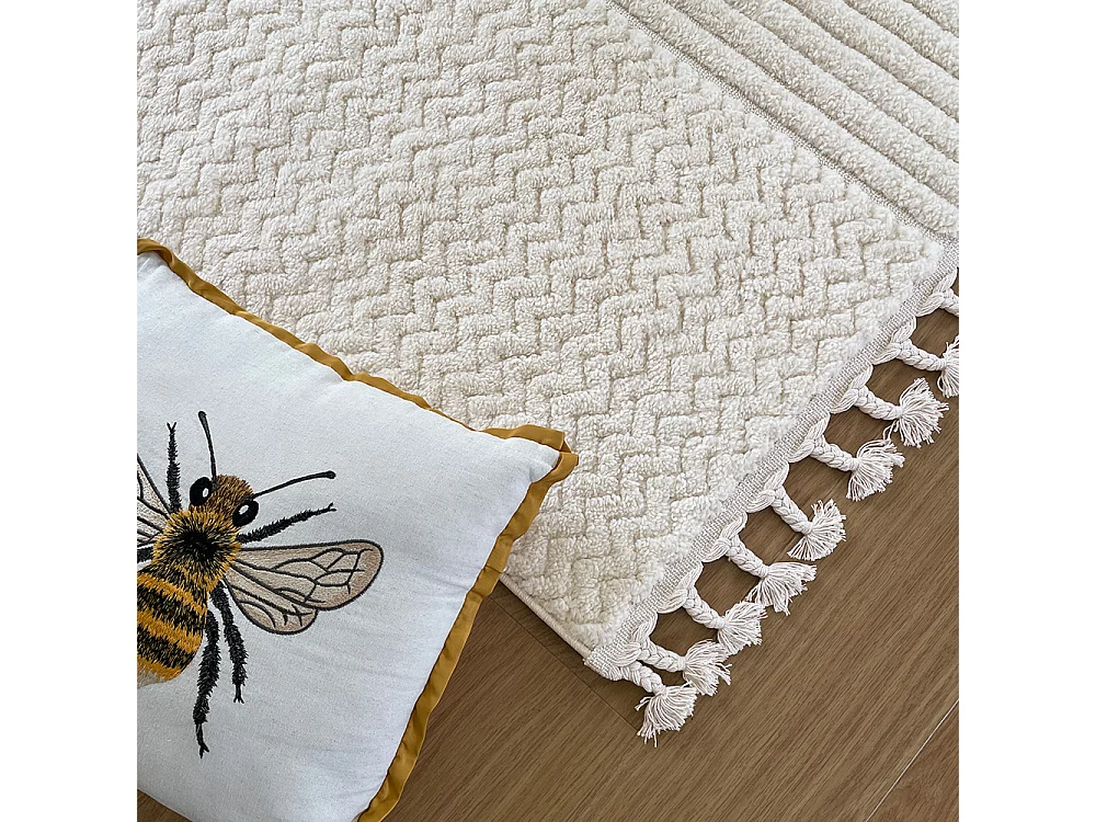 Teppich Pisa Giro Mazovia 120 x 170 cm Beige Creme Geometrisch Mittelflor mit Fransen