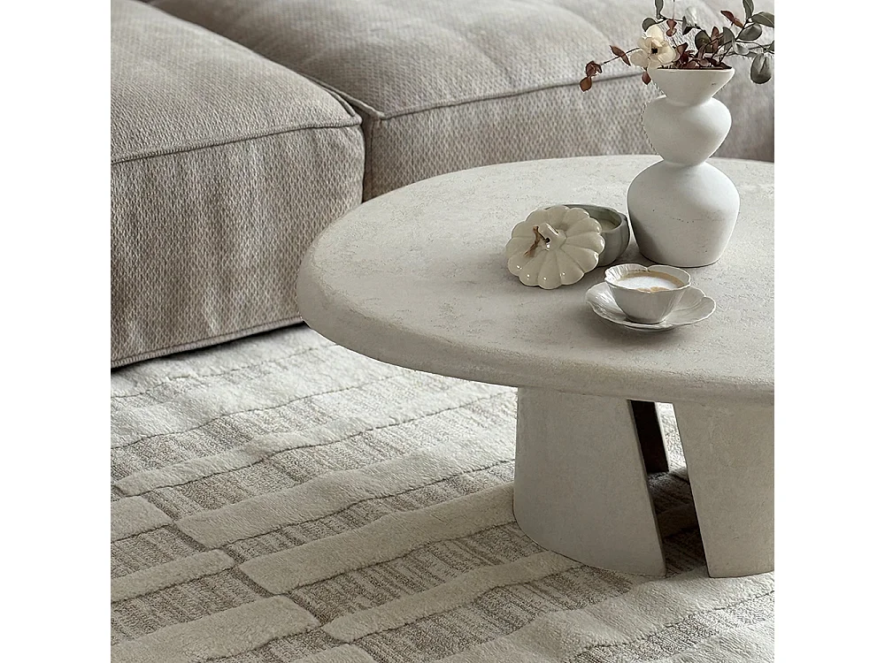 Teppich Pisa Orzo Mazovia 80 x 150 cm Beige Creme Geometrisch Mittelflor mit Fransen