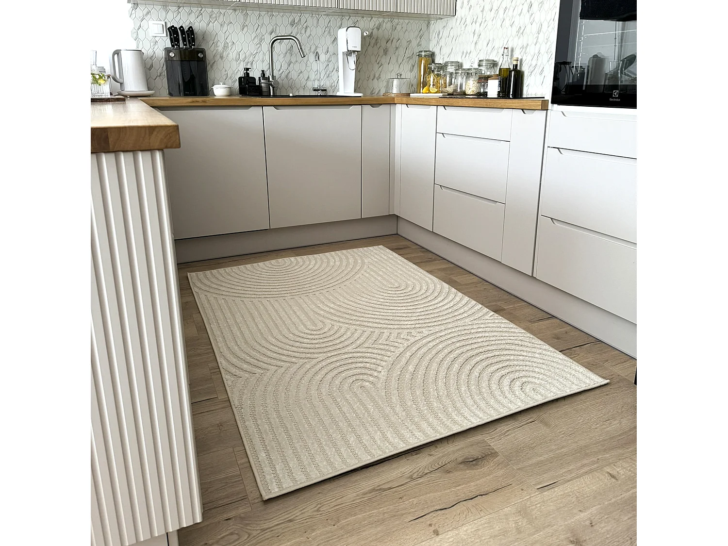 Tapis Madison NJ85C Mazovia 120 x 170 cm Beige Blanc Géométrique Poils Courts