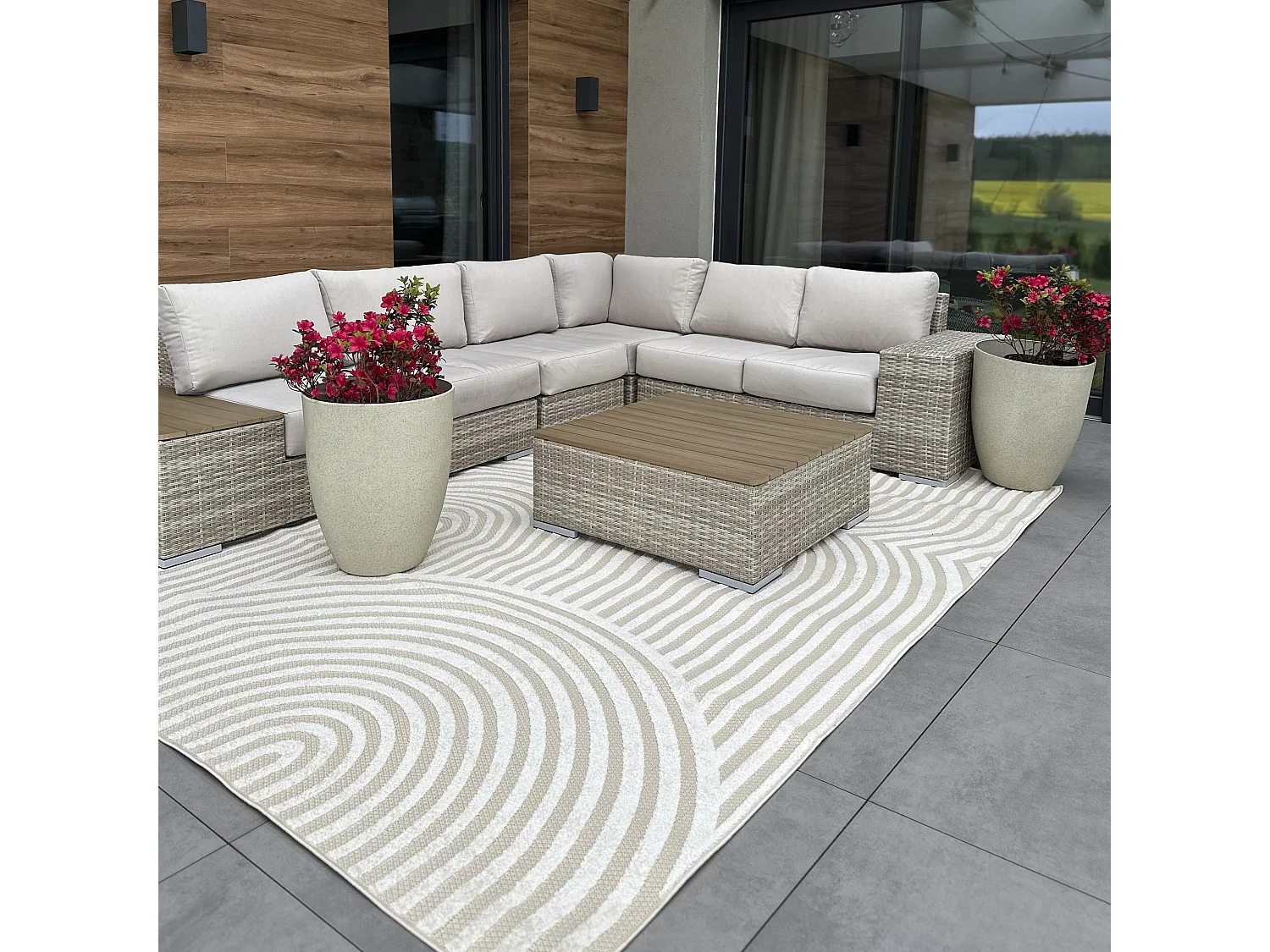 Rug Madison NJ85C Mazovia 200 x 200 cm Beige White Geometric Short Pile