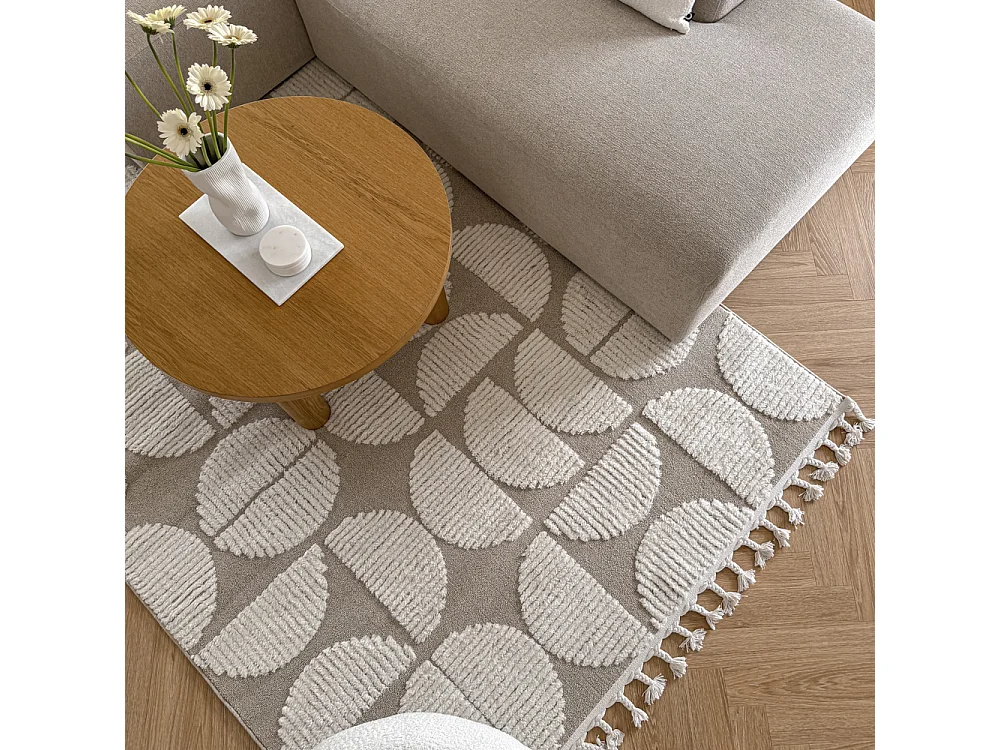 Tapis Pisa Pane Mazovia 80 x 150 cm Beige Crème Géométrique Poils Mi-Longs à Franges