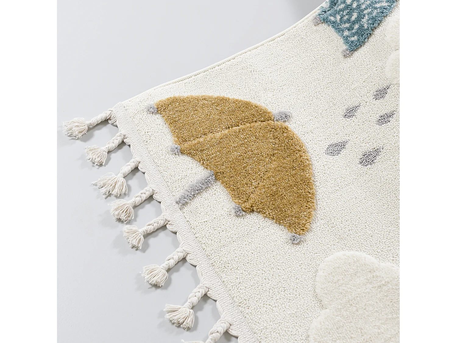 Tapis Enfant Buffo Ombrell Mazovia 160 x 230 cm Beige Crème Parapluie Poils Mi-Longs à Franges