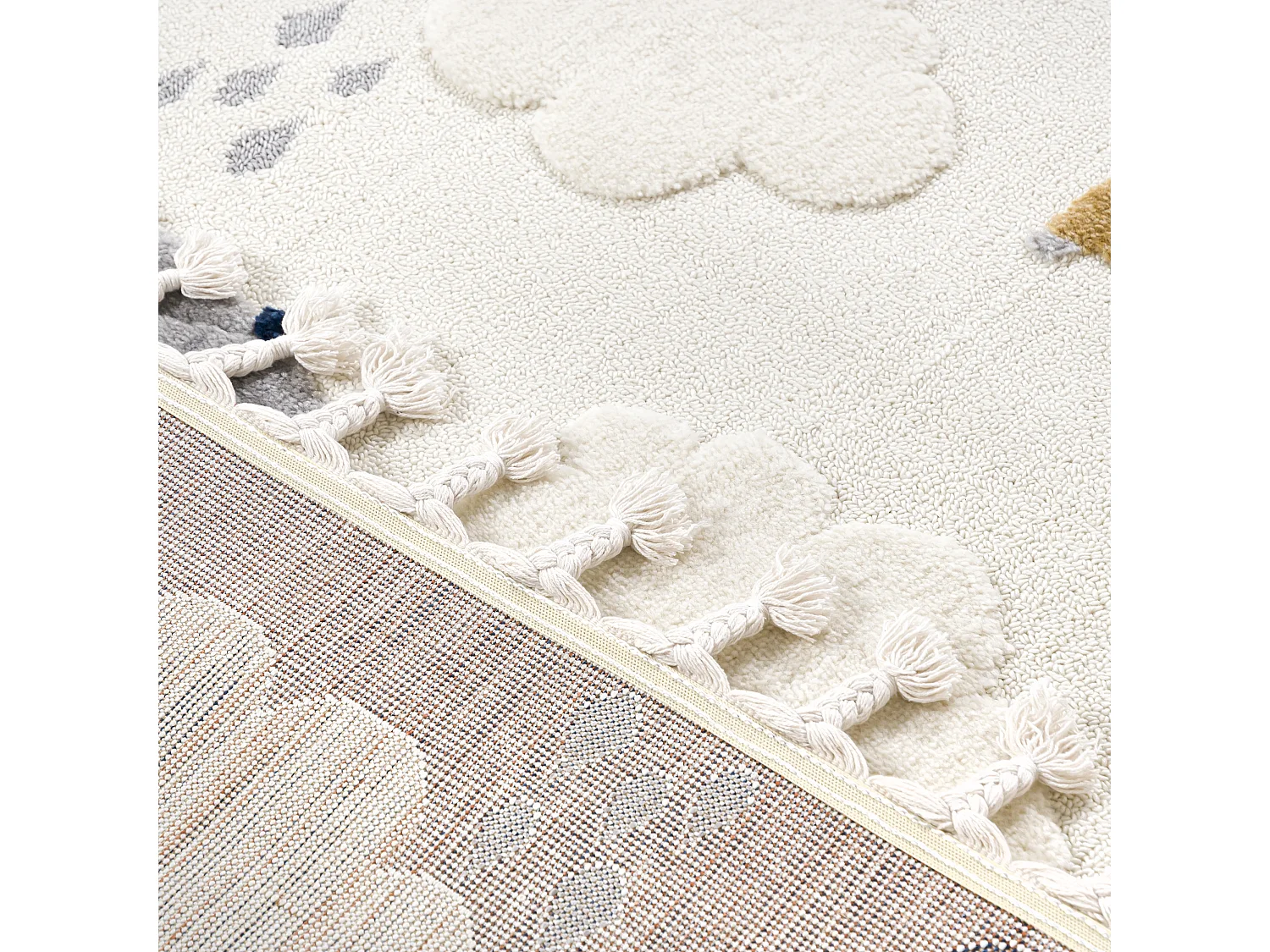Tapis Enfant Buffo Ombrell Mazovia 160 x 230 cm Beige Crème Parapluie Poils Mi-Longs à Franges