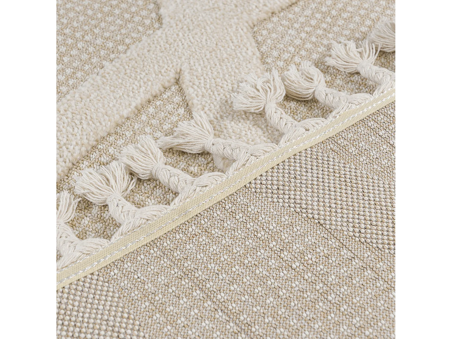 Tapis Pisa Arcano Mazovia 160 x 230 cm Beige Crème Abstrait Poils Mi-Longs à Franges