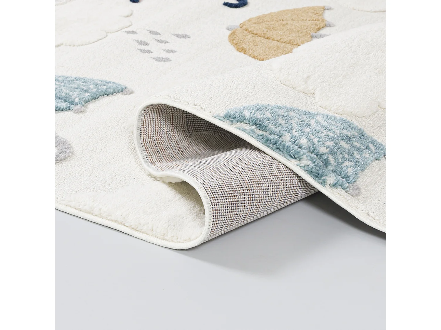 Kinderteppich Buffo Ombrell Mazovia 80 x 150 cm Beige Creme Regenschirm Mittelflor mit Fransen