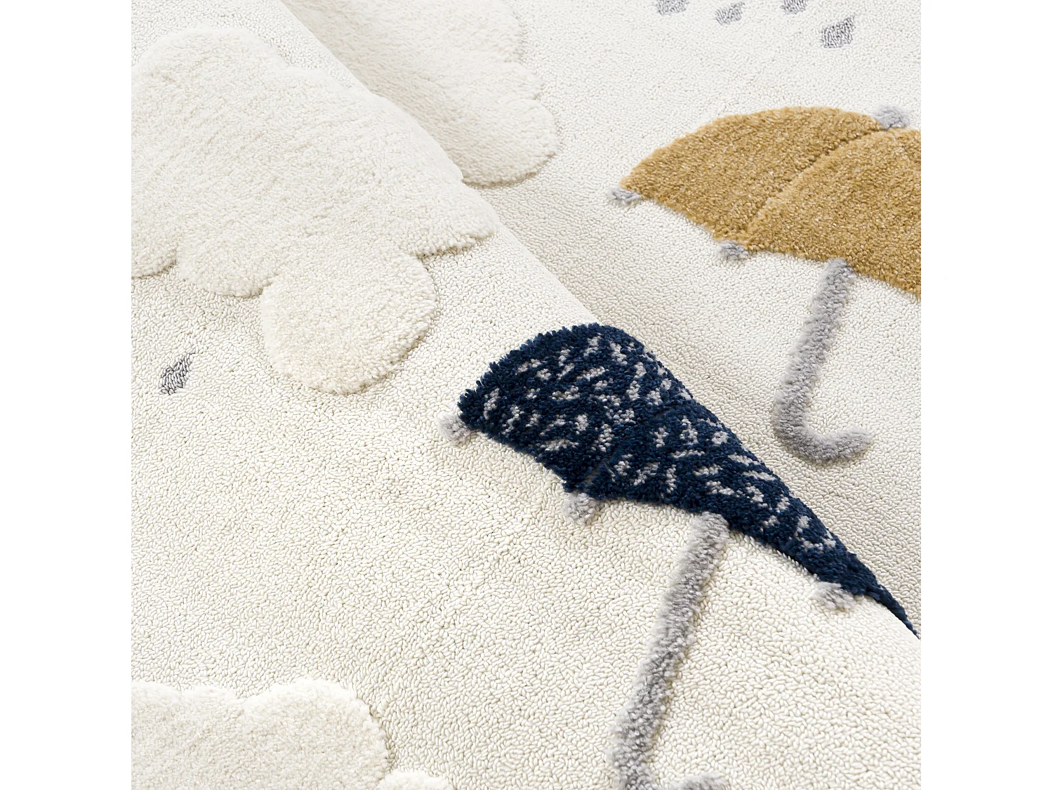 Kinderteppich Buffo Ombrell Mazovia 80 x 150 cm Beige Creme Regenschirm Mittelflor mit Fransen