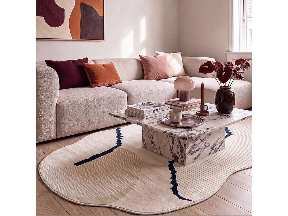 Rug Bova Vetra Mazovia Irregular Shape 160 x 220 cm Beige White Abstract Short Pile