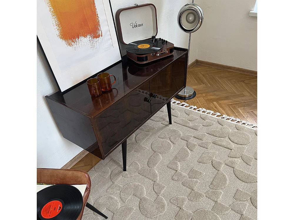 Tapis Pisa Campo Mazovia 160 x 230 cm Beige Crème Géométrique Poils Mi-Longs à Franges
