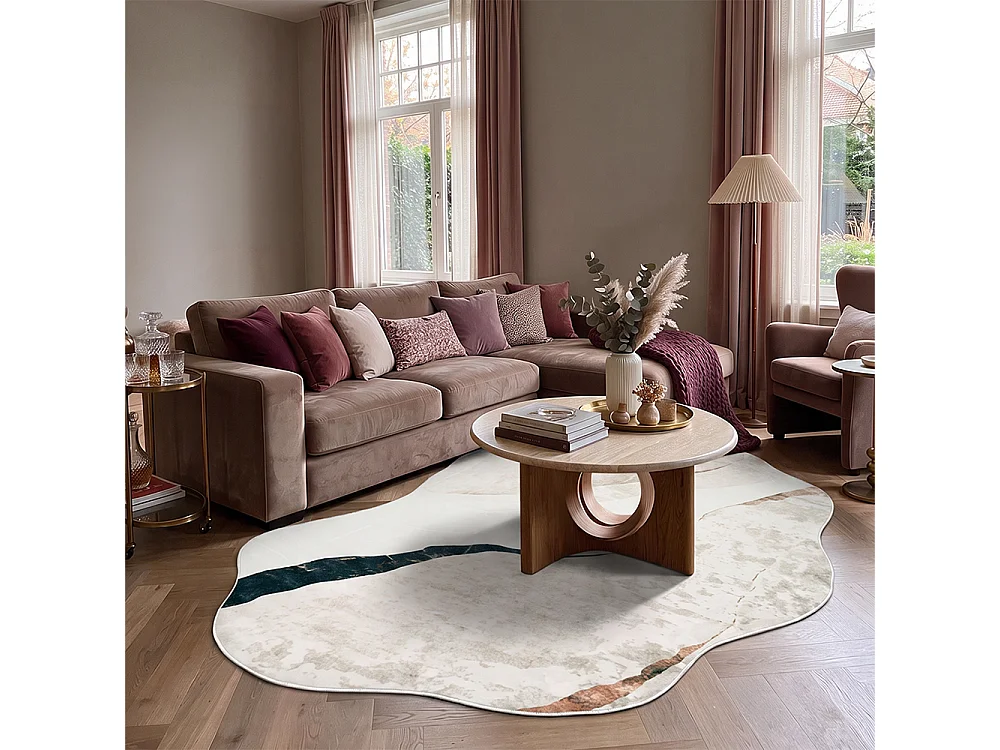 Tapis Bova Torra Mazovia Forme Irrégulière 160 x 220 cm Beige Blanc Abstrait Poils Courts