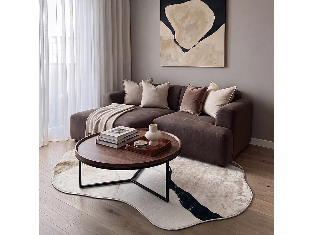 Tapis Bova Torra Mazovia Forme Irrégulière 160 x 220 cm Beige Blanc Abstrait Poils Courts