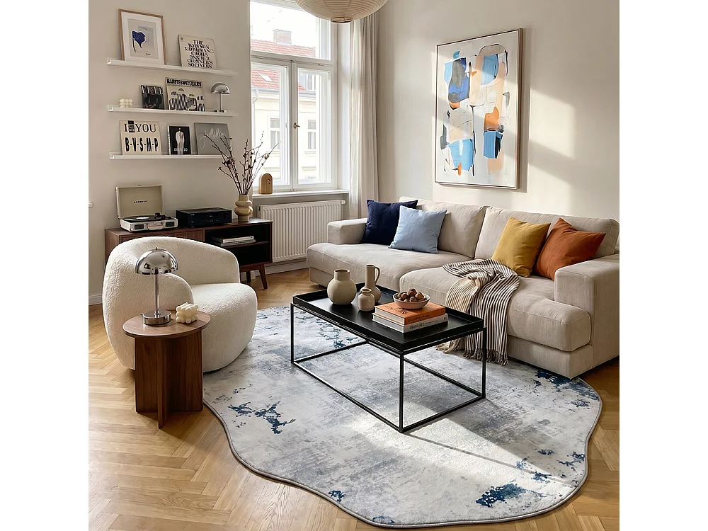 Vloerkleed Arona Pabra Mazovia Onregelmatige Vorm 200 x 300 cm Blauw Grijs Abstract Laagpolig