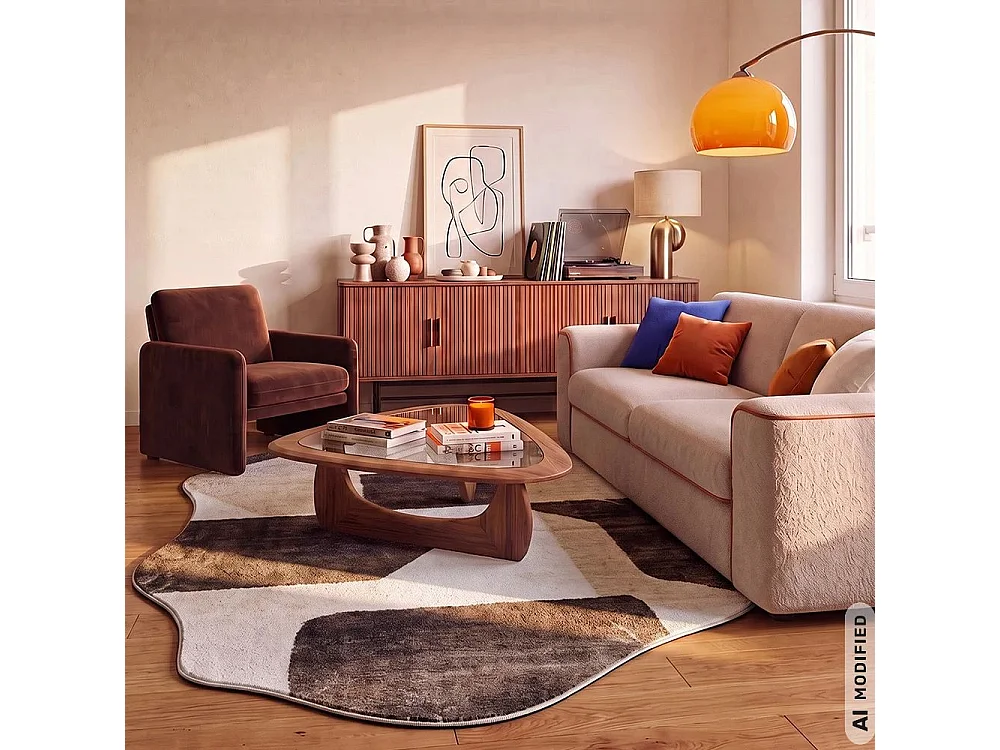Rug Lonato Valo Mazovia Irregular Shape 200 x 300 cm Beige White Geometric Short Pile