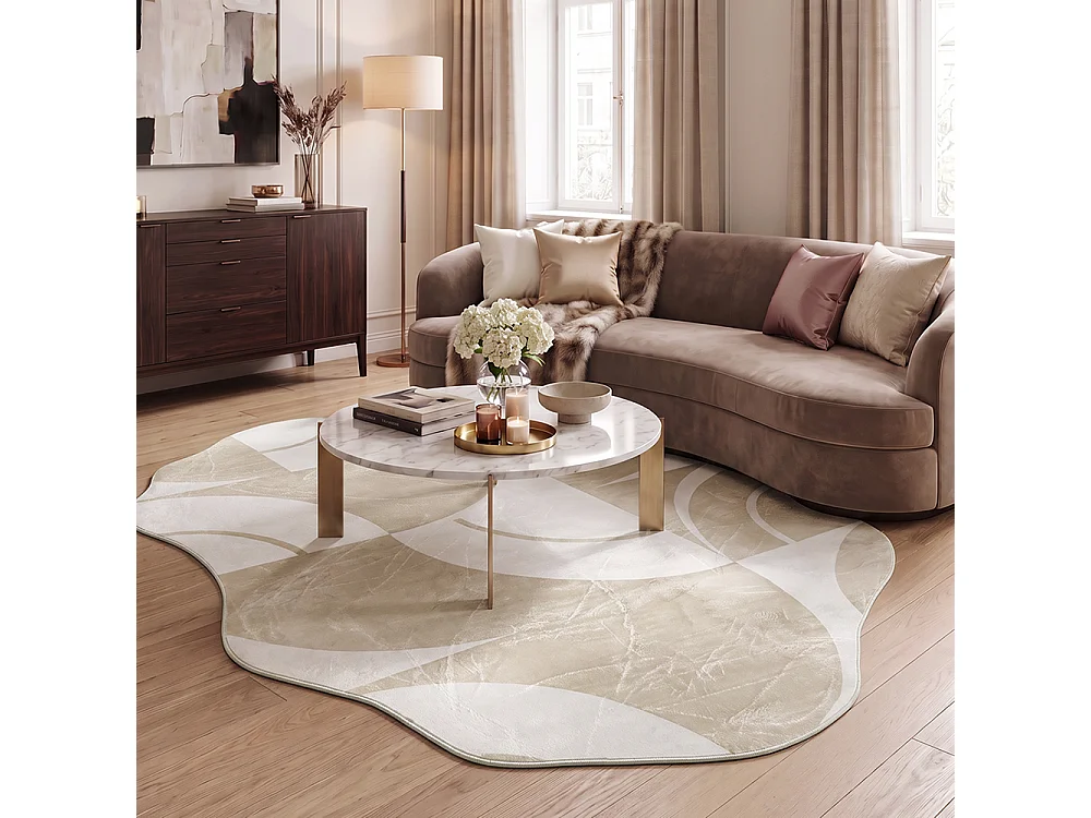 Tapis Mirano Mena Mazovia Forme Irrégulière 80 x 150 cm Crème Abstrait Poils Courts
