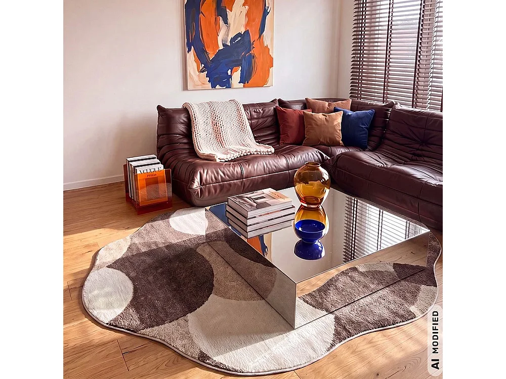 Rug Lonato Vari Mazovia Irregular Shape 140 x 200 cm Beige White Geometric Short Pile