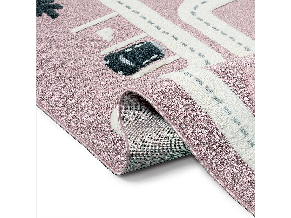 Kids Rug Buffo Neli Mazovia 160 x 230 cm White Black Streets Medium Pile with Fringes