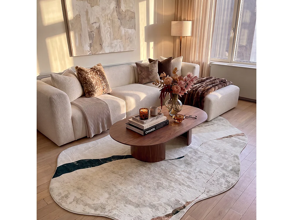 Tapis Bova Torra Mazovia Forme Irrégulière 140 x 200 cm Beige Blanc Abstrait Poils Courts