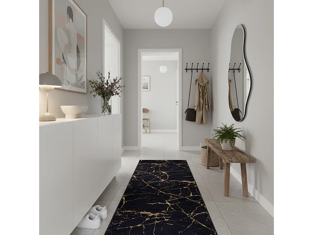 Tapis Toscana 2113 Mazovia 140 x 200 cm Noir Doré Marbre Poils Courts