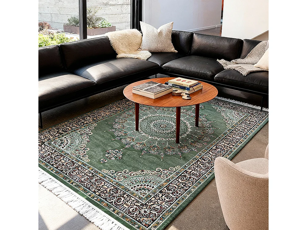 Tapis Palazzo Trono Mazovia 160 x 230 cm Vert Oriental Poils Courts à Franges