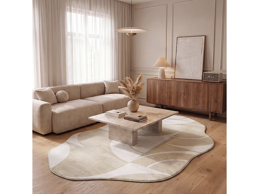 Tapis Mirano Mena Mazovia Forme Irrégulière 120 x 160 cm Crème Abstrait Poils Courts
