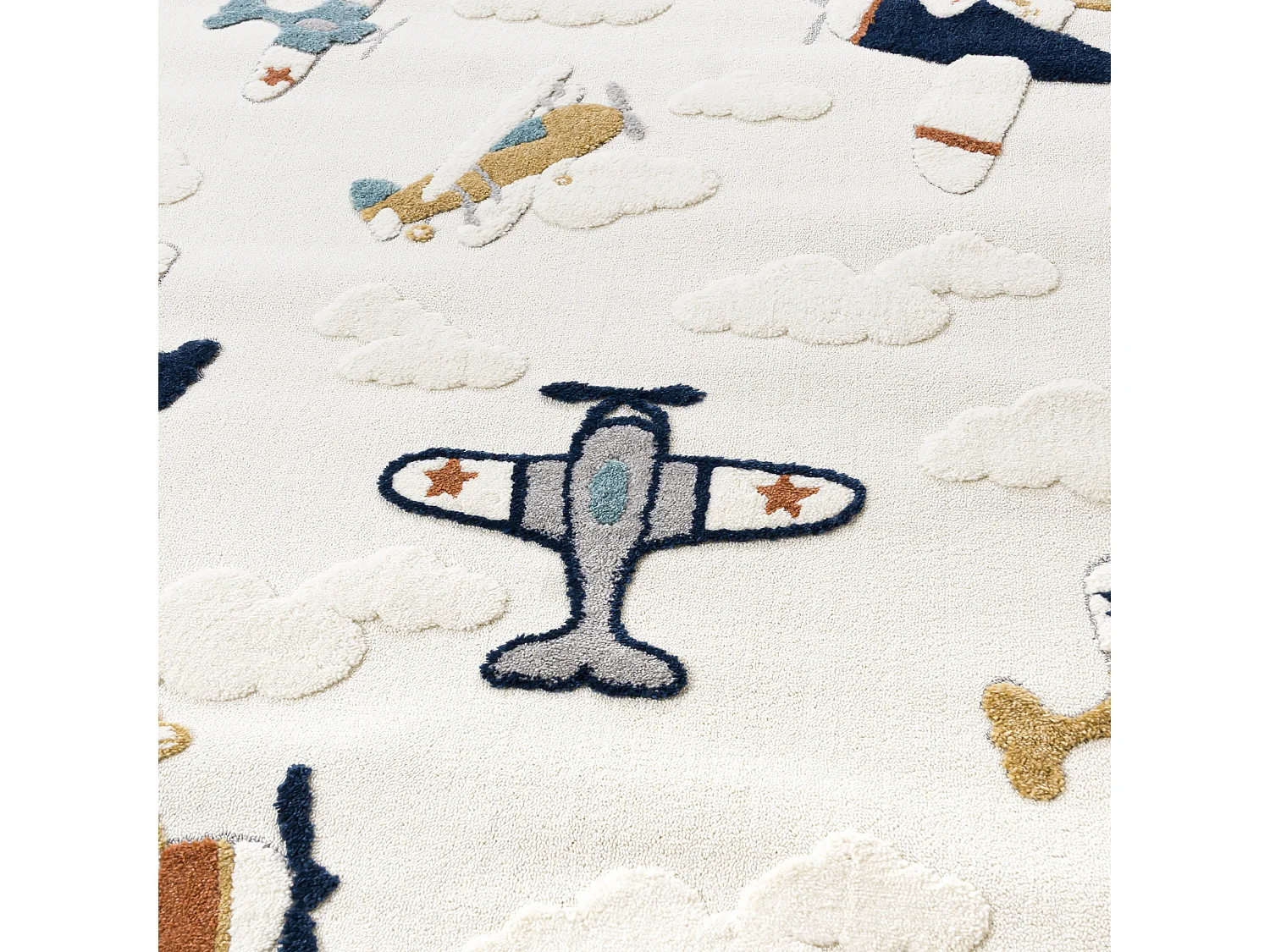 Tapis Enfant Buffo Aereo Mazovia 80 x 150 cm Beige Crème Avion Poils Mi-Longs à Franges