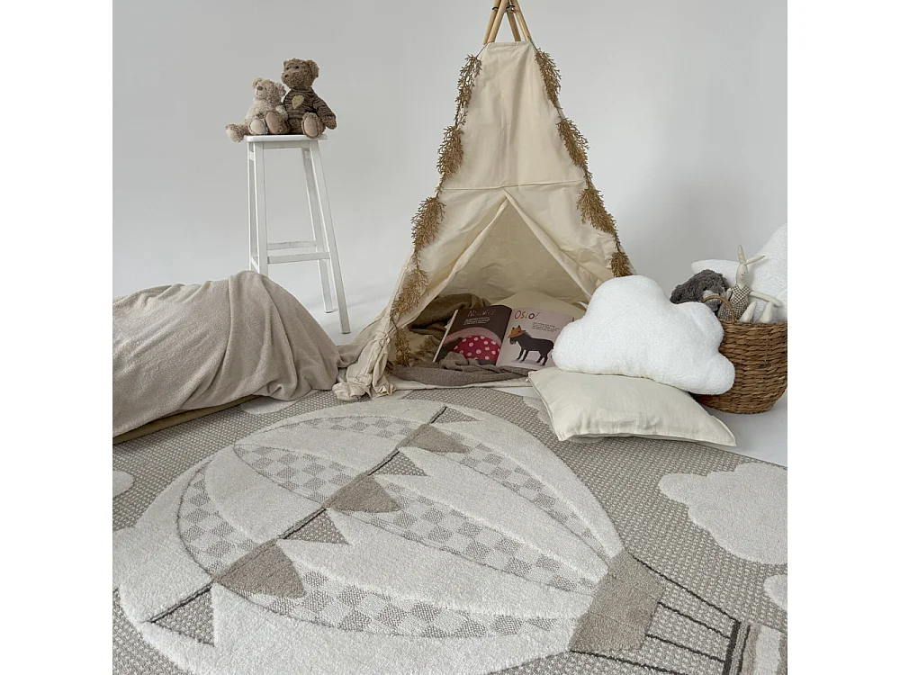 Tapis Enfant Buffo Volare Mazovia 160 x 230 cm Beige Crème Ballon Poils Mi-Longs à Franges