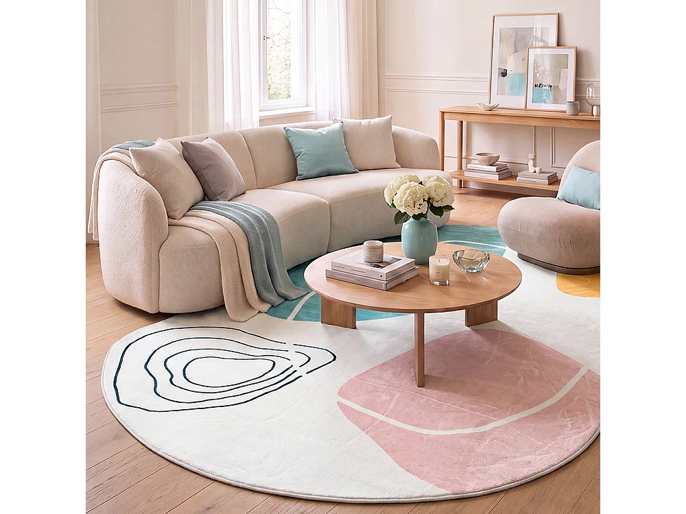 Tapis Bova Sado Mazovia Forme Irrégulière 160 x 220 cm Beige Bleu Abstrait Poils Courts