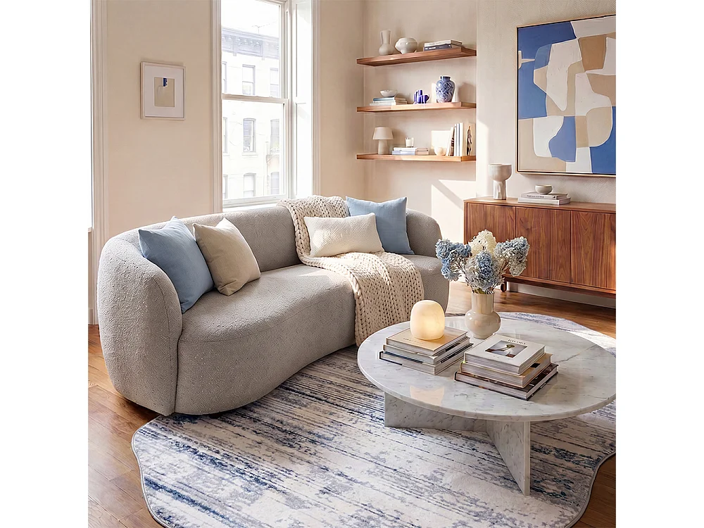 Tapis Arona Albi Mazovia Forme Irrégulière 200 x 300 cm Blanc Bleu Abstrait Poils Courts