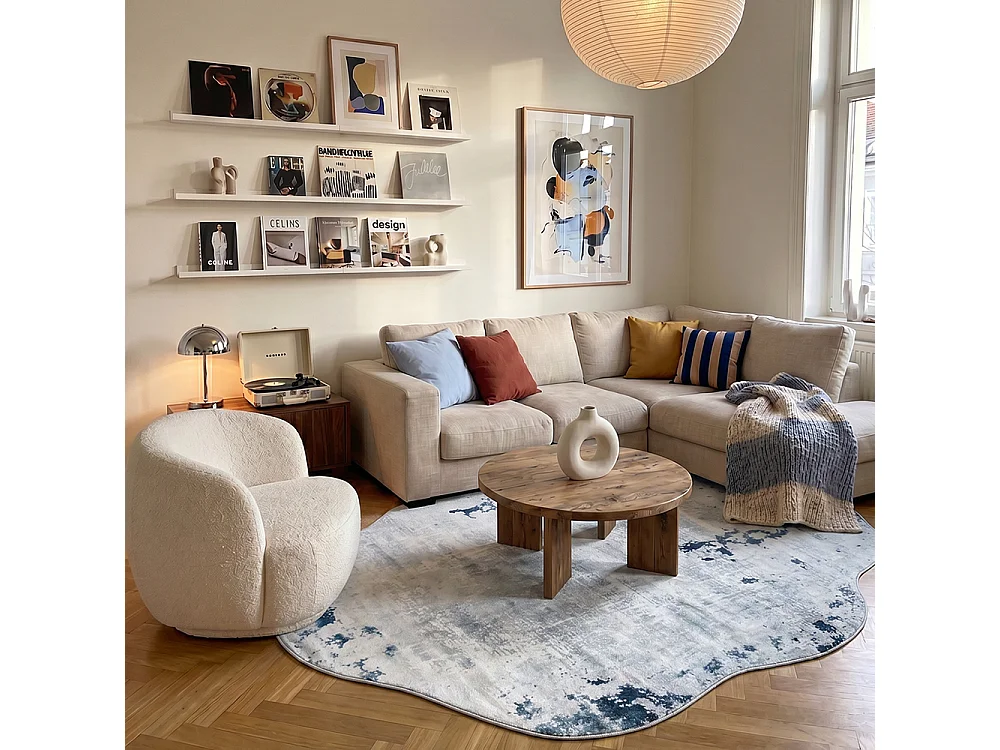 Vloerkleed Arona Pabra Mazovia Onregelmatige Vorm 160 x 220 cm Blauw Grijs Abstract Laagpolig
