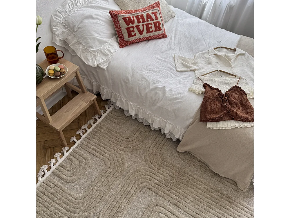 Teppich Pisa Golfo Mazovia 300 x 400 cm Beige Creme Geometrisch Mittelflor mit Fransen