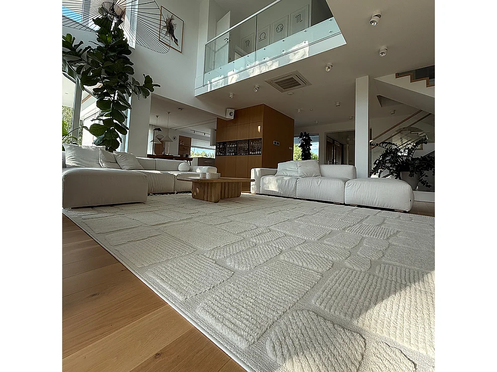 Tapis Pisa Brina Mazovia 200 x 300 cm Beige Crème Abstrait Poils Mi-Longs à Franges
