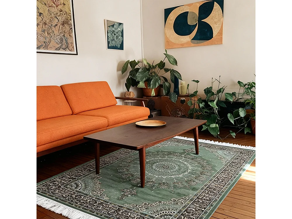 Tapis Palazzo Trono Mazovia 200 x 290 cm Vert Oriental Poils Courts à Franges