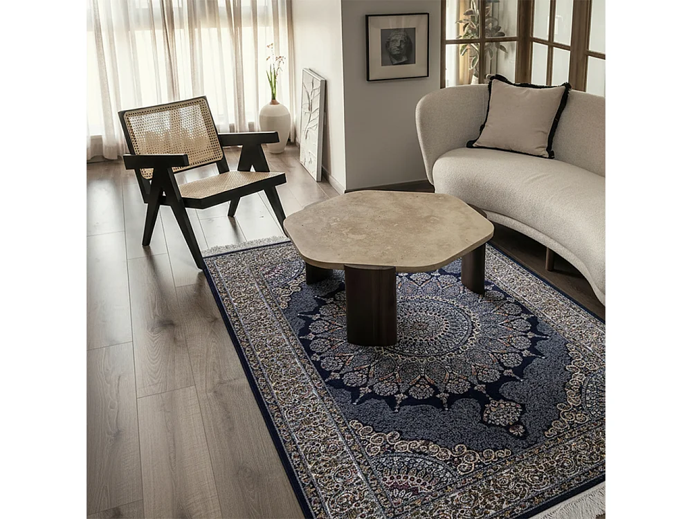 Vloerkleed Palazzo Reale Mazovia 200 x 290 cm Marineblauw Oosters Laagpolig met Franjes