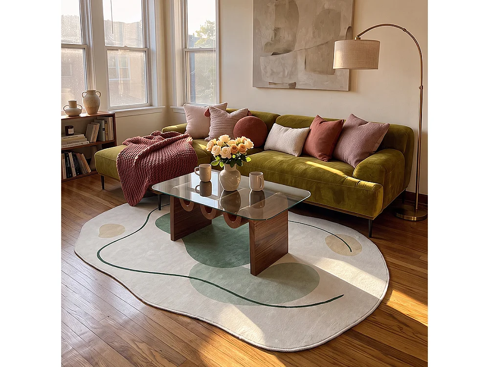 Tapis Bova Certo Mazovia Forme Irrégulière 80 x 150 cm Blanc Vert Abstrait Poils Courts