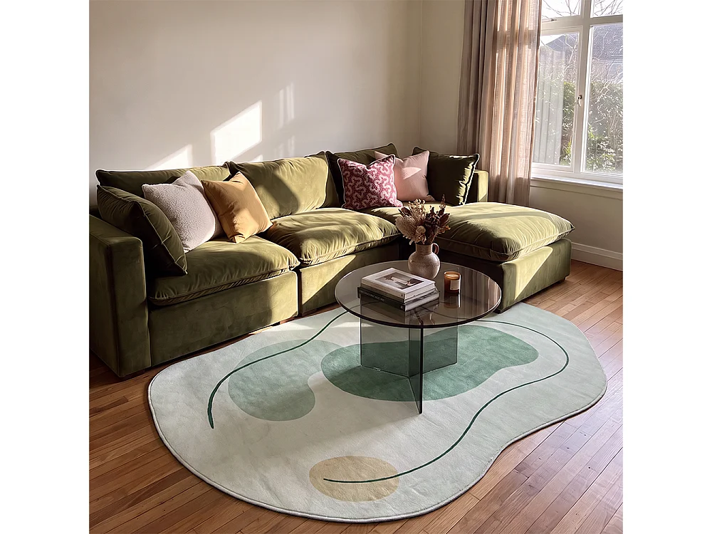 Tapis Bova Certo Mazovia Forme Irrégulière 80 x 150 cm Blanc Vert Abstrait Poils Courts