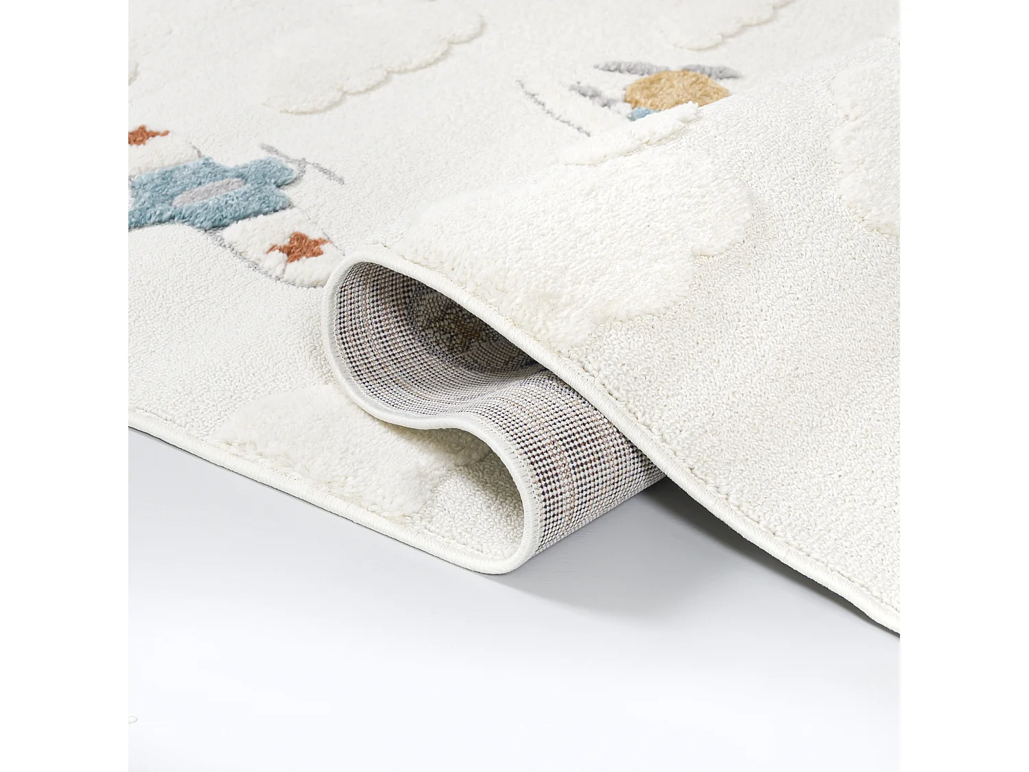 Kids Rug Buffo Aereo Mazovia 160 x 230 cm Beige Cream Aeroplane Medium Pile with Fringes