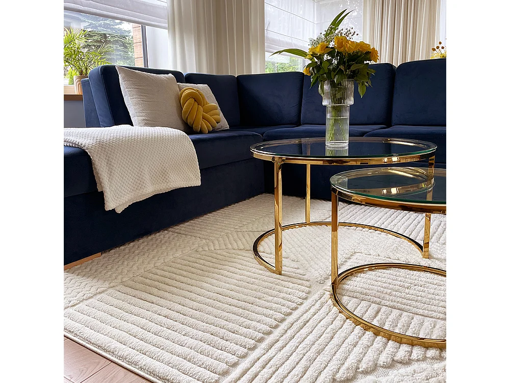 Teppich Pisa Giro Mazovia 250 x 350 cm Beige Creme Geometrisch Mittelflor mit Fransen