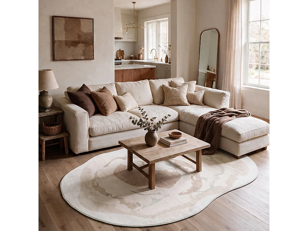 Rug Bova Nello Mazovia Irregular Shape 120 x 160 cm Beige White Abstract Short Pile