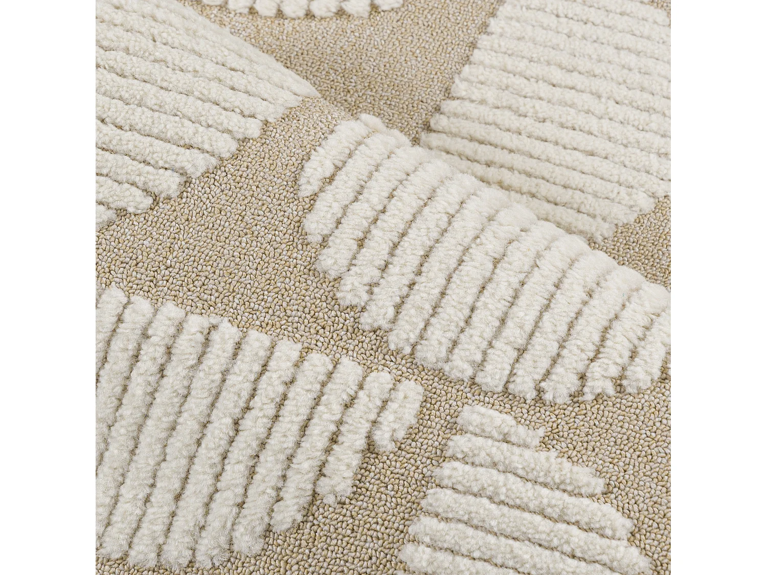 Teppich Pisa Pane Mazovia 120 x 170 cm Beige Creme Geometrisch Mittelflor mit Fransen