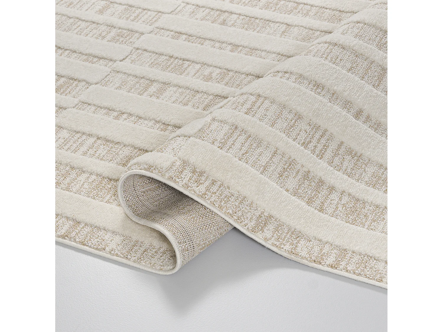 Rug Pisa Orzo Mazovia 140 x 200 cm Beige Cream Geometric Medium Pile with Fringes
