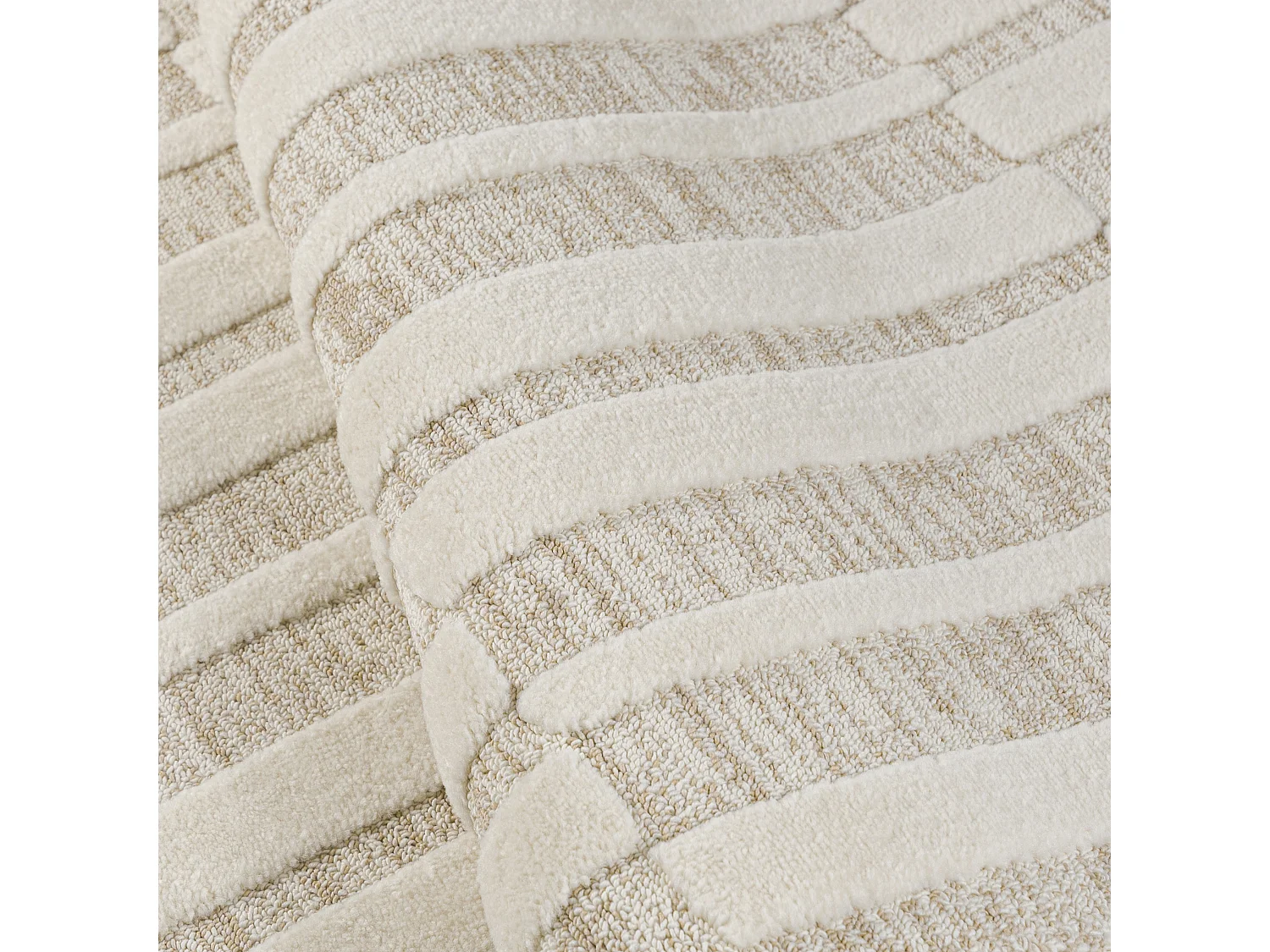 Rug Pisa Orzo Mazovia 140 x 200 cm Beige Cream Geometric Medium Pile with Fringes