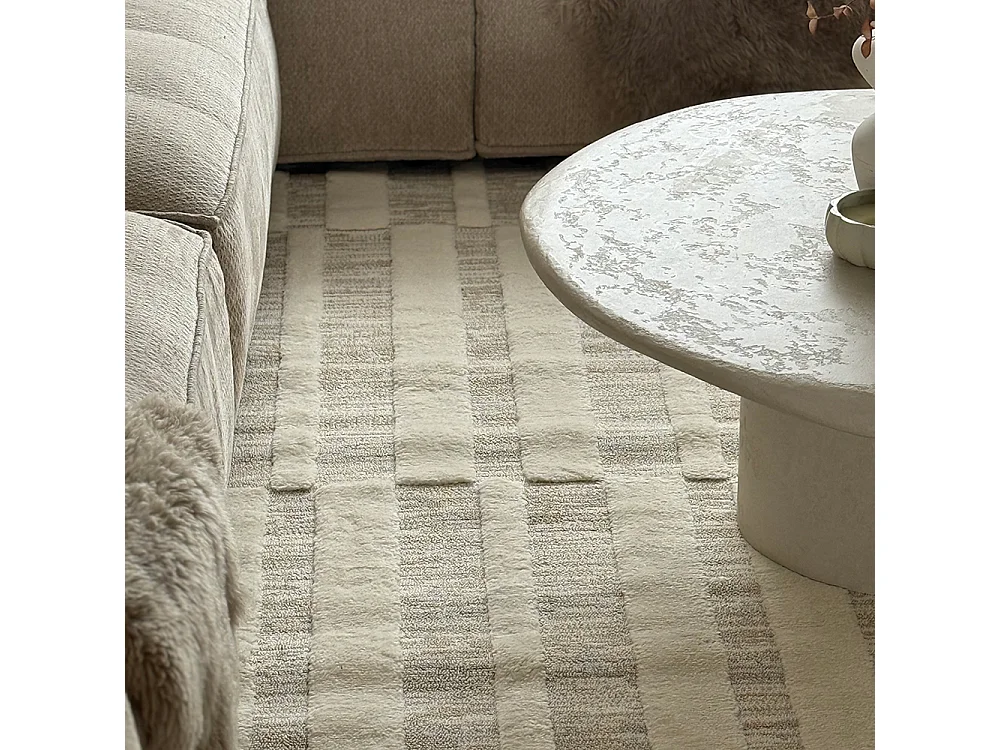 Teppich Pisa Orzo Mazovia 160 x 230 cm Beige Creme Geometrisch Mittelflor mit Fransen