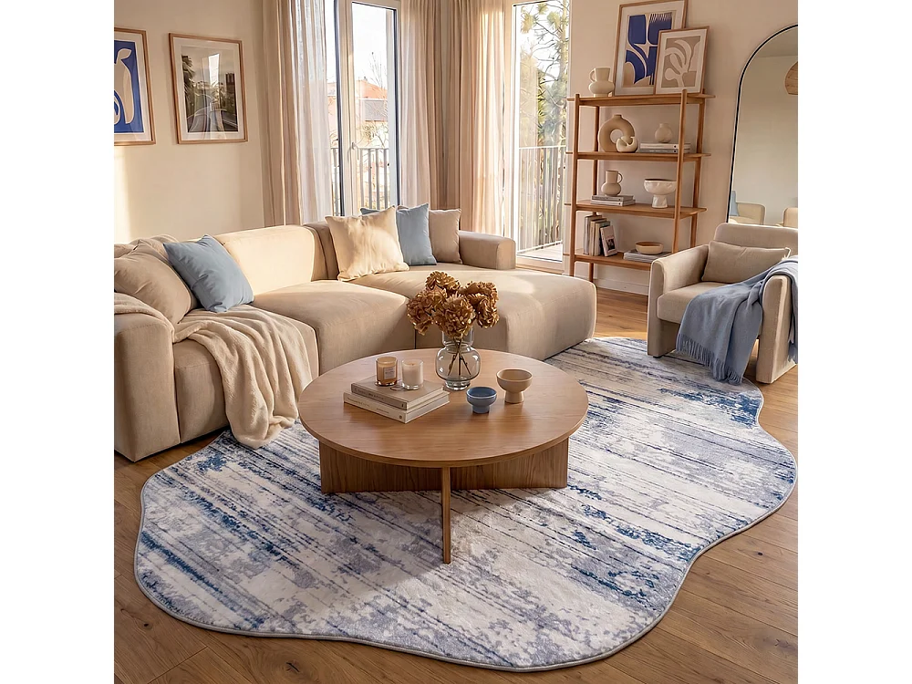Rug Arona Albi Mazovia Irregular Shape 140 x 200 cm White Blue Abstract Short Pile